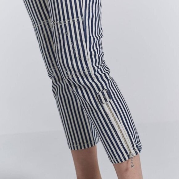 NWT Current | Elliott blue, warm white stripe skinny cropped stitch accent jeans - Picture 8 of 16